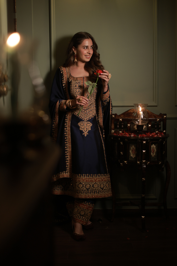 slim fit dress slacks Latest Royal Blue Pakistani Lehenga Dress with Choli 2021 – Nameera by  Farooq main image 0