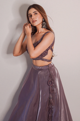 Lilac Lehanga with Organza Skirt