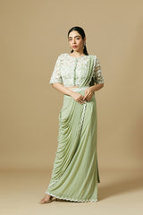 Mint green pre draped saree
