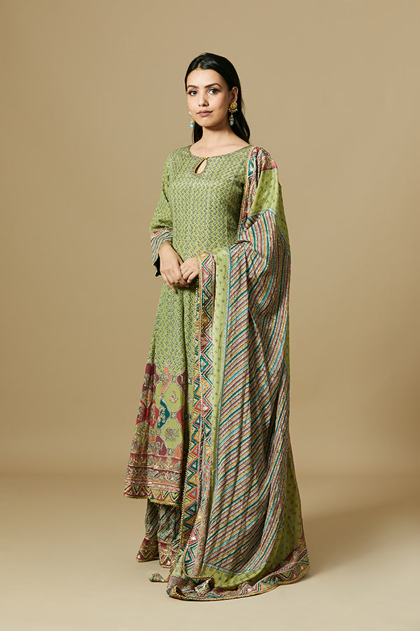 Parrot Green printed suit