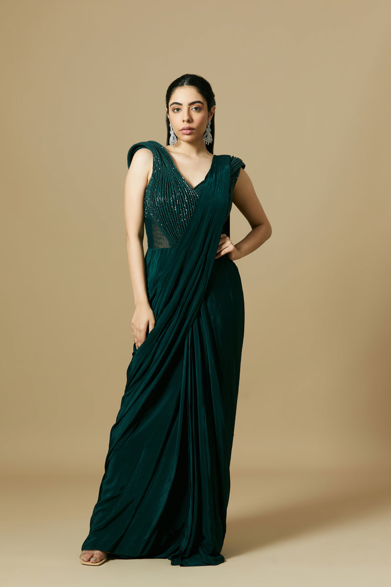 Reeta Fashion Designer Dark Green Georgette Lace Border Gown With Dupatta |  Reeta Fashion