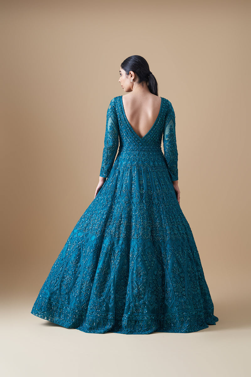 Turquoise Cotton Satin Knee-Length Dress - Pastelshades
