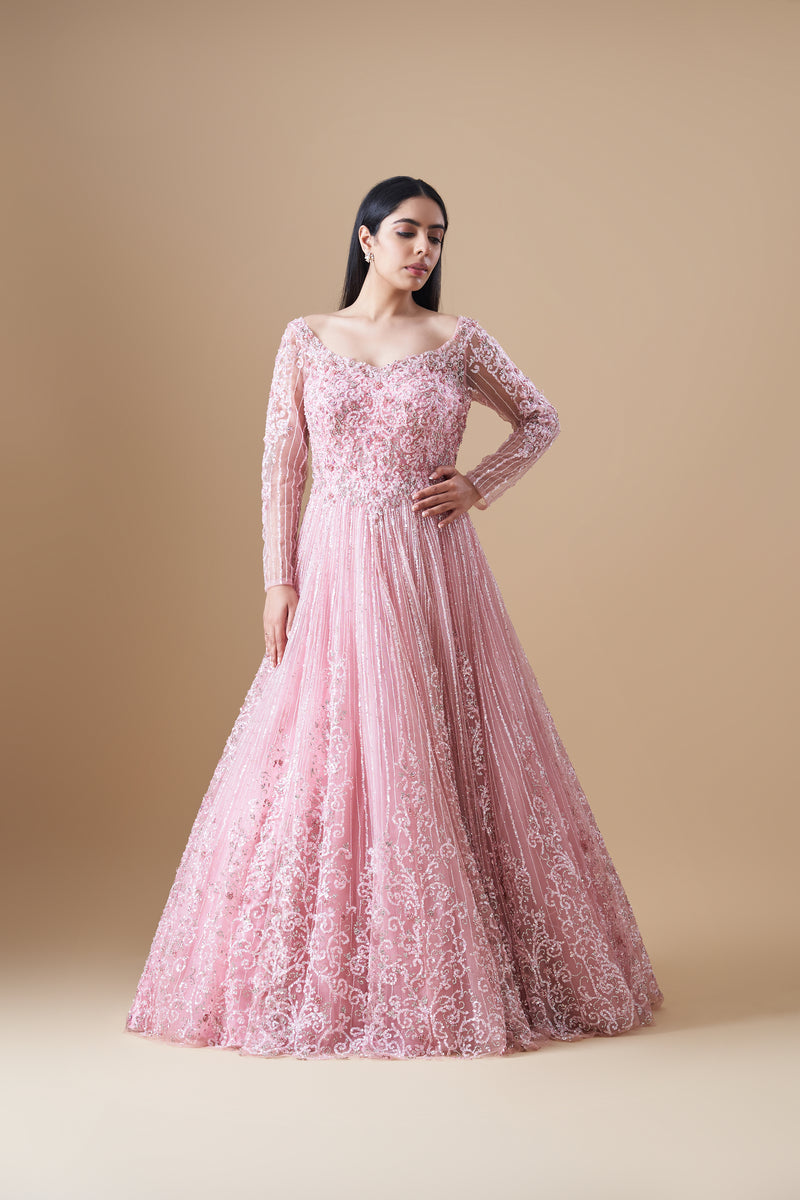 Carnation Pink Net Gown