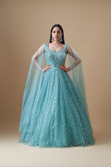Sea Green Gown with Cape