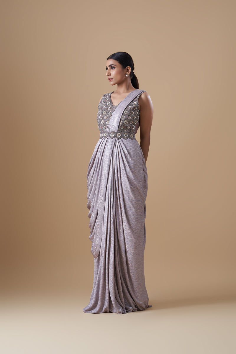 Dusky Rose Embellished Saree Gown Design by Elena Singh at Pernia's Pop Up  Shop 2024