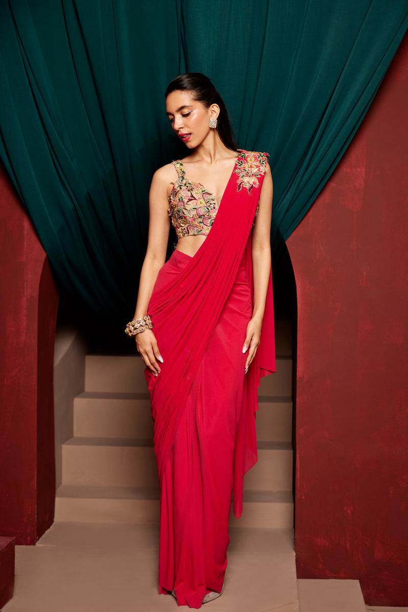 Shop Red designer Saree Gowns for Women Online | Aza Fashions