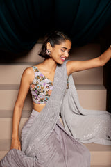 Shimmer Silver Cocktail saree