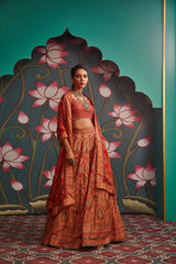 Red Padma Printed Summer Silk Lehenga